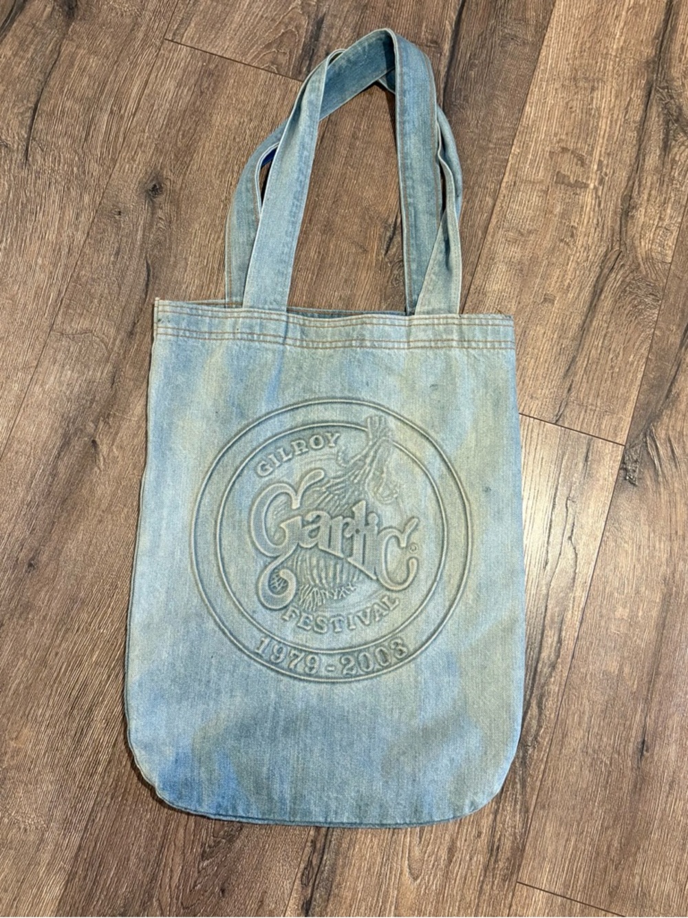 3640 Denim Tote Bag Embossed Logo Gilroy Garlic Festival